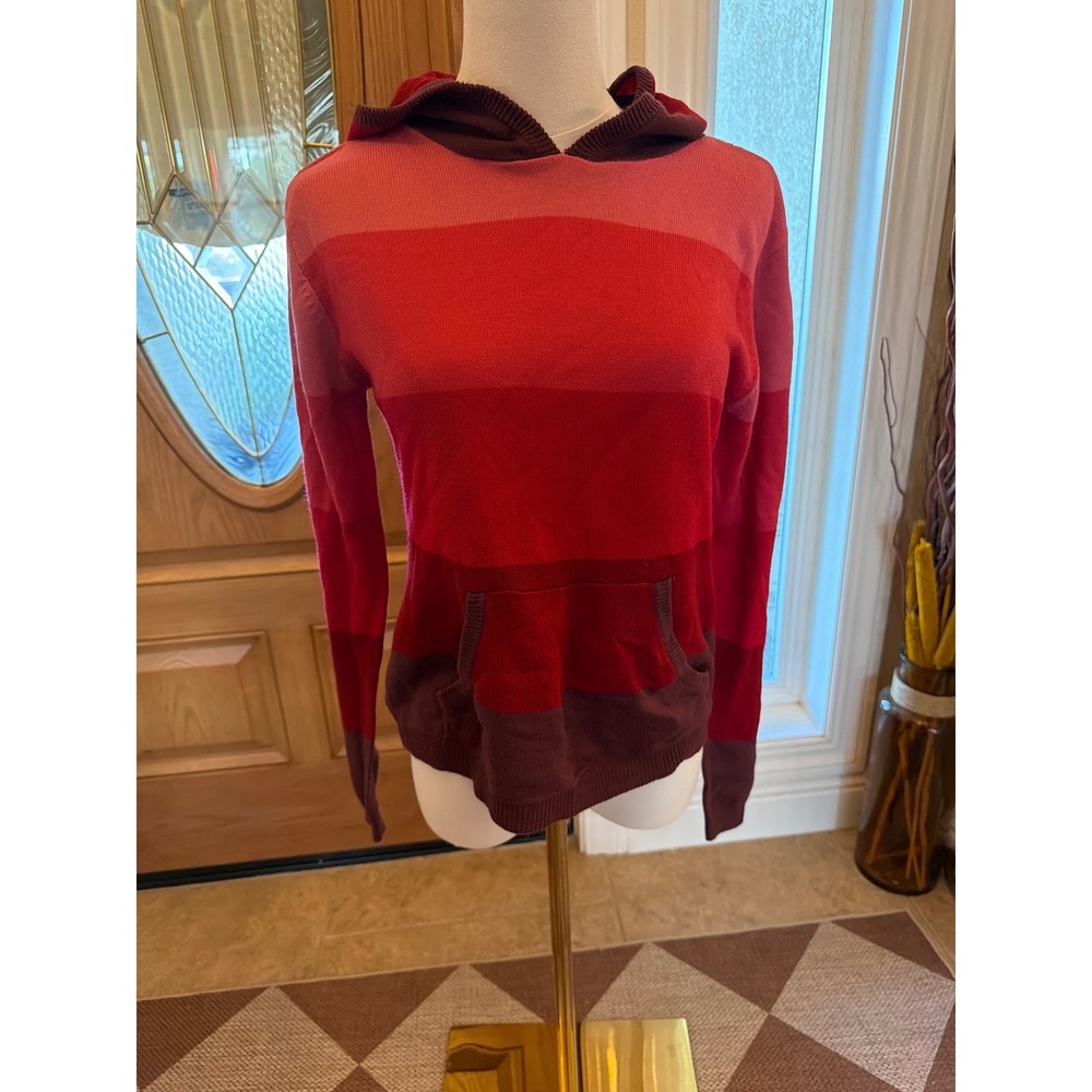 Punch Womens Striped Knit Hoodie Sweater Red Pink Burgundy Size M